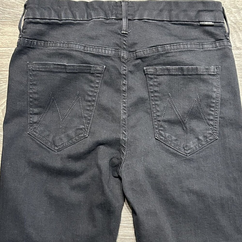 MOTHER Size 28 High Waisted Looker Ankle Fray Quilty Glitter Racer Jeans Black - Picture 9 of 13